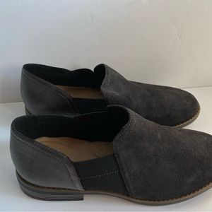 Clarks leather suede booties slip on.